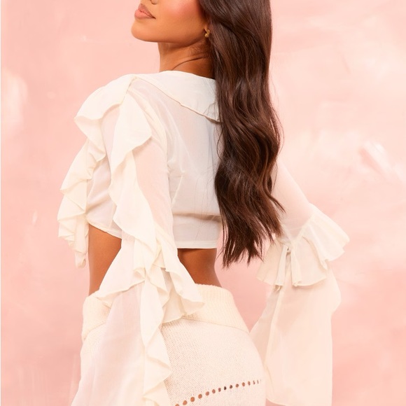 Ruffled Cream Crop Top - Picture 2 of 7